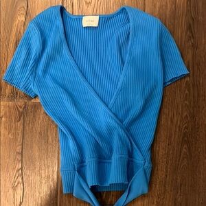 Wilfred Azure Ribbed Wrap Blouse